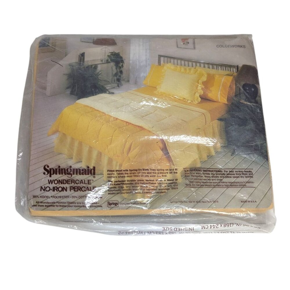 Vintage Springmaid Wondercale Twin Flat Sheet Yellow No-Iron Percale USA Made